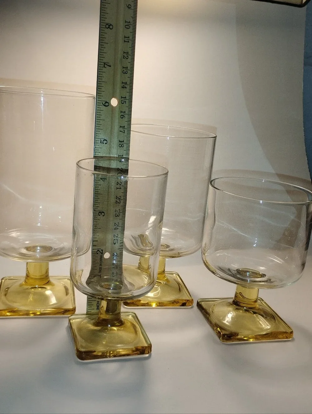VTG Mid Century Federal Glass Nordic Topaz Square Base Glasses - Set of 4 Mixed